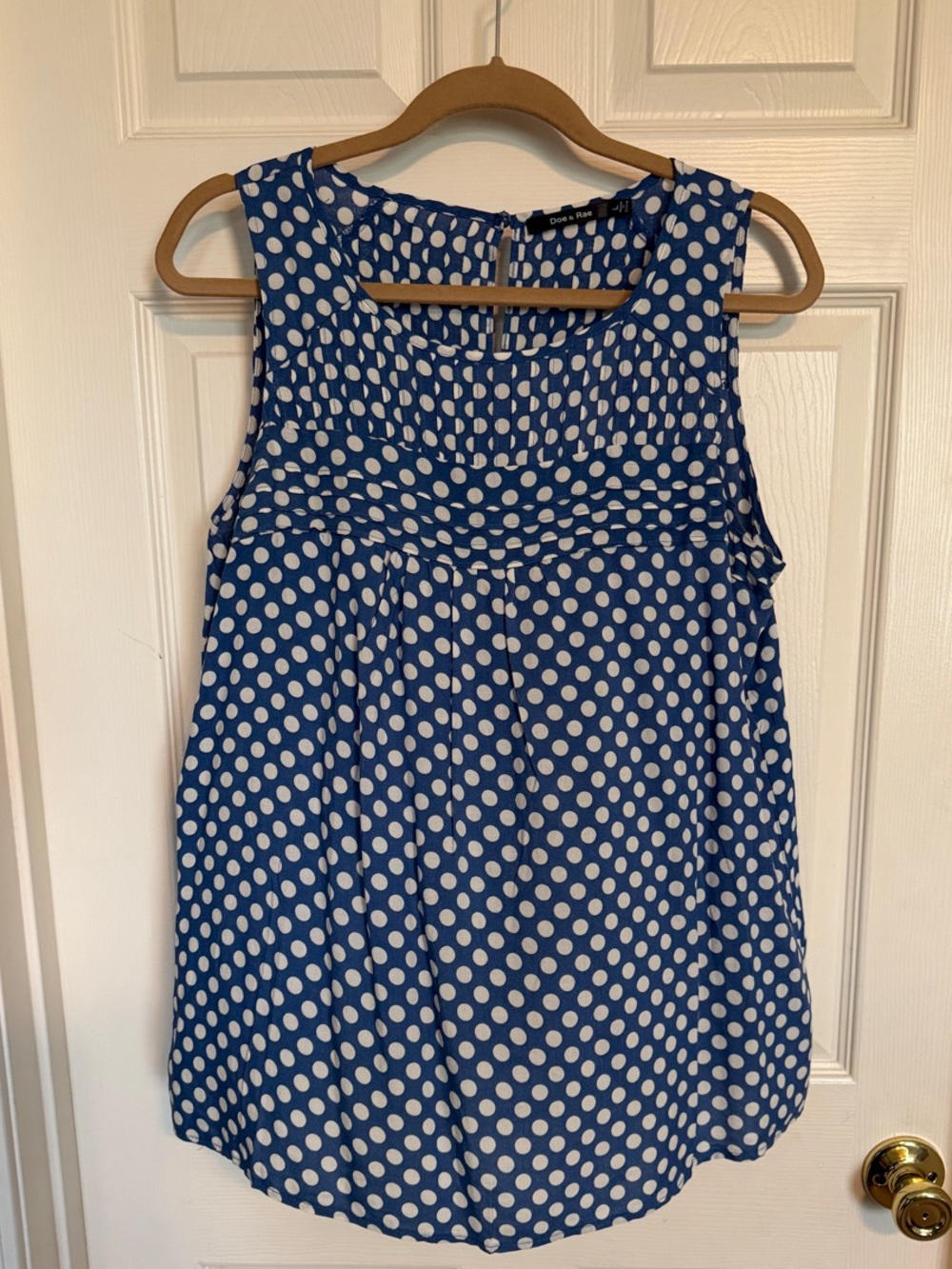 Doe & Rae Blue and White Polka Dot Sleeveless Camisole